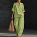 Spring/Summer Women's Casual Solid Color Two Piece Set V Neck Short Sleeve Pants Spring Summer New_ecoleips.com