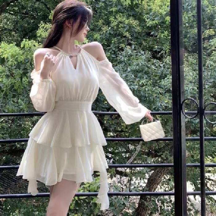 French-Inspired Chiffon Tiered Dress With Waist-Defining Seams & Romantic Ruffle Hem – Breathable Lining & Concealed Zipper (S/M/L/XL/2XL, Peach)_ecoleips.com