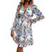 DiYun Women's Clothing 2024 Spring/Summer Elegant Contrasting Color Print V-Neck Long Sleeve Dress_ecoleips.com