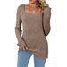 Women's Clothing Autumn Winter Square Neck Ribbed Brushed Long Sleeve Oversized Tunic Top For Women - Casual Loose Fit Soft Fabric In Wine Red_ecoleips.com