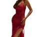 2025 New European And American Fashion Dress: Knitted Backless V-neck Slim Fit Sleeveless Strap Long Dress_ecoleips.com
