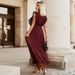 European And American Style Elegant Beach Long Fashion Slim Sexy Ruffle Sleeve Chiffon Pleated Solid Color Dress_ecoleips.com