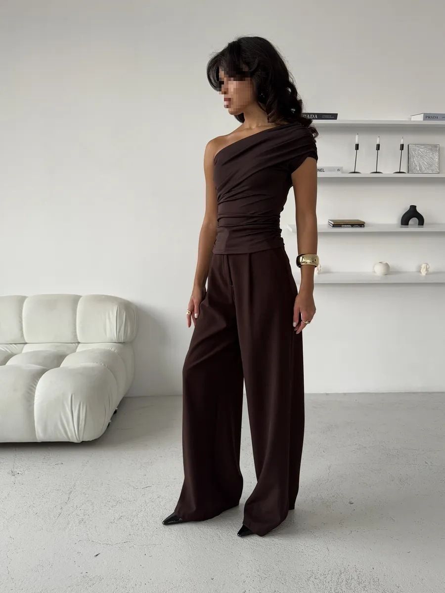 Women's Elegant Sleeveless Off-Shoulder Top Spring/Summer Fashionable Solid Color Basic Ruffled Irregular Style_ecoleips.com