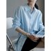 Jomi French-style Sea Blue Linen For Women, Thin, Loose, Elegant, Old Money Style, High-end Cotton-linen Sun Protection_ecoleips.com