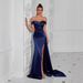 European And American Foreign Trade Hot-Selling Strapl Solid Color Off-Shoulder Sexy Slit Slim Evening Gown_ecoleips.com