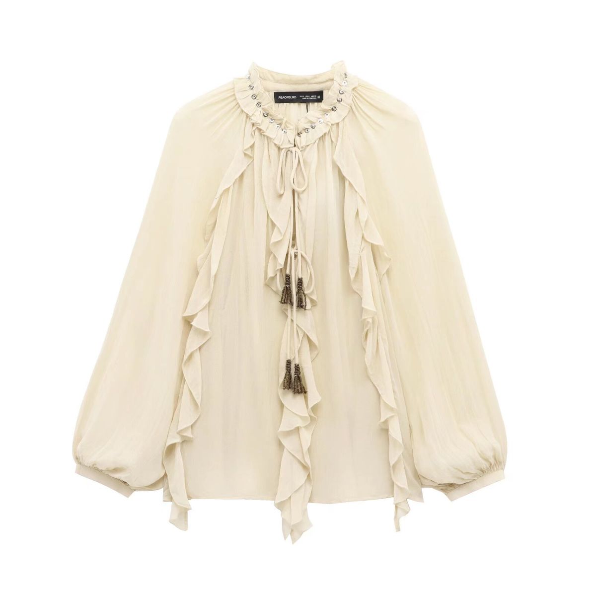 Women's Clothing Winter New Women's Layered Decoration Romantic Style Casual Long Sleeve Shirt Lace Up Top_ecoleips.com