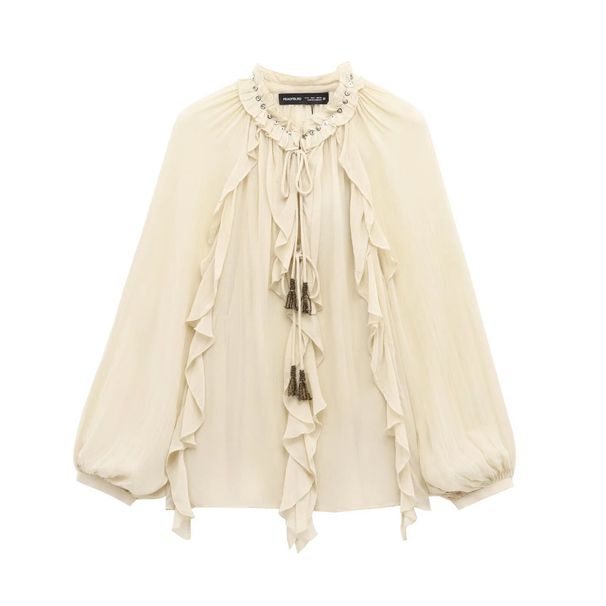 Women's Clothing Winter New Women's Layered Decoration Romantic Style Casual Long Sleeve Shirt Lace Up Top_ecoleips.com