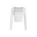 Voya Women's Square Neck Pleated Slim Fit Long Sleeved Knitted T-shirt With Stylish Temperament And Top_ecoleips.com