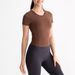 Women's Clothing Yoga Wear Short Sleeved Women's With Chest Pad Pleated Slim Fit Sports Fitness Tops T Shirt_ecoleips.com
