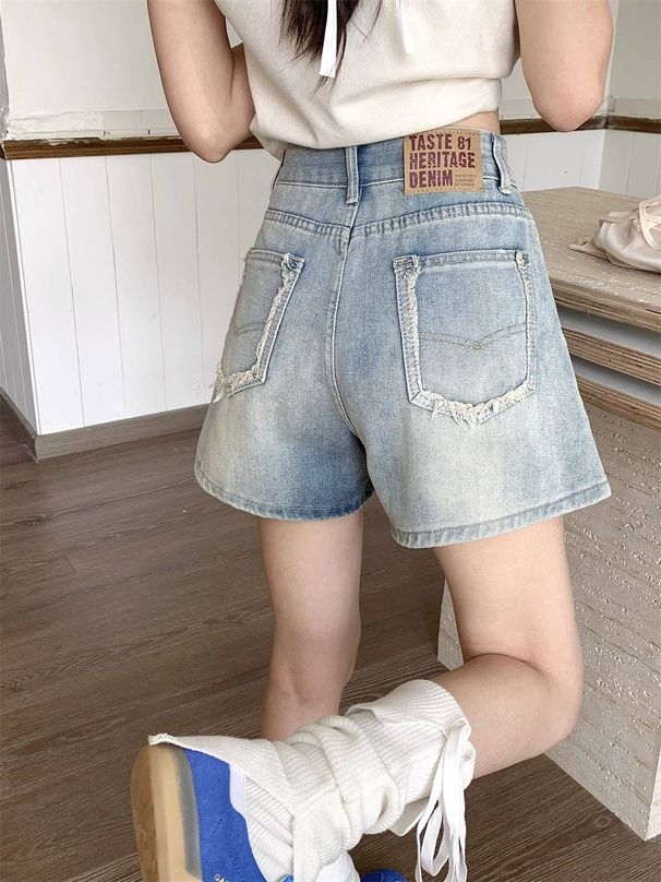 2025 New Hong Kong-style Blue High-waisted Straight-leg Jeans For Women In Large Sizes, Slimming Wide-leg Hot Pants And Shorts For Summer_ecoleips.com