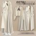 Plus-Size Autumn 3-Piece Set – Oversized Trench Coat + Knit Sweater + Slimming Culottes In Beige & Brown (Korean Inspired)_ecoleips.com