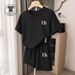 DRbear Women's Fashionable Casual Sportswear Set Summer Unisex Versatile T-Shirt Shorts Couple Outfit_ecoleips.com
