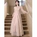Women's Light Luxury Niche Style Long Sleeved Evening Gown French Elegant Pink Summer New Wedding Party Wear_ecoleips.com