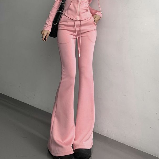 American-style Flared Yoga Pants For Women, Spring And Autumn High-waisted Casual Bootcut Pants, Gray Petite Sports_ecoleips.com