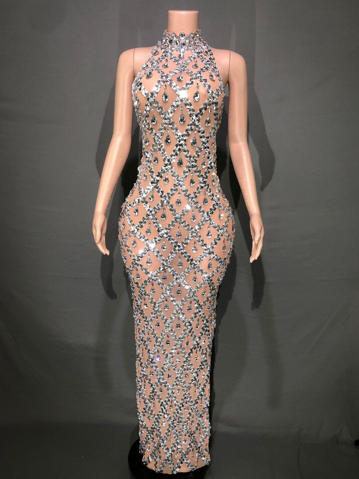 Women's Clothing Shiny Rhinestone Dress Plus Size Women's Evening Dress Long Skirt_ecoleips.com