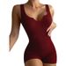 2026 New Spring And Summer Solid Color Threaded Small V-neck Slim-fit Casual Jumpsuit_ecoleips.com