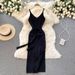 YuooMuoo Elegant Bodycon Split Dress Women Summer 2024 Sleeveless Bandage Backless Sexy Outfits Black Birthday Party Sundress_ecoleips.com