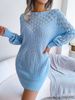 Ins Style Real Shot Autumn Winter Fashion Hollow Out Off-Shoulder Long Sleeve Pullover Sweater Dress Hot-Selling_ecoleips.com