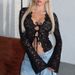 2025 Autumn New Fashion Sexy Sheer Hollow Out Cardigan Lace-Up Long Sleeve T-Shirt Top Wholesale For Women_ecoleips.com
