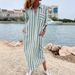 Women's Clothing Casual Stripe Shirt Dress With Zipper Pockets, Long Sleeve Relaxed Fit A-Line Tunic Dress_ecoleips.com