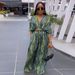 Women's Clothing Printed Contrast Color V Neck Wide Leg Two Piece Suit_ecoleips.com