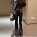 Women's High-Waisted Flared Jeans Black Rhinestone Embroidery Slimming Stylish Spring New Arrival Denim_ecoleips.com