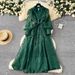 Women's Clothing High-end Dress Spring Waist Heavy Embroidery V-neck Lantern Sleeve Single-breasted Long Skirt Children_ecoleips.com