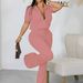 Women's Clothing Women's Spring And Summer Short Sleeved Zipper Jacket Suit Bell Bottom Pants Casual Two Piece Suit_ecoleips.com