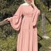 Elegant Muslim Maxi Dress With Bell Sleeves & Waist Tie – Modest Long Dress For Work, Travel & Prayer (S-Xxl, Breathable Polyester, 4 Colors)_ecoleips.com