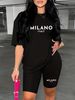 Summer Women's Casual And Fashionable MILANO Letter Pattern Print Loose T-shirt+shorts Two-piece Sportswear Suitable For Daily Wear-38_ecoleips.com