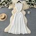 French Style Beaded Maxi Dress round Neck Sleeveless Slimming A-Line Knit High End Dress_ecoleips.com