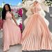 Women's Clothing Sexy Backless Hollow Halter Neck Long Dress Beach Vacation Style Pleated Skirt For Casual Party Evening_ecoleips.com