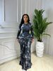 Spot European And American Dresses 2026 Spring INS Temperament Pleated Ribbon Round Neck Long Sleeved Printed Slim Fit Dress Long Skirt_ecoleips.com