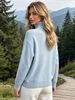 Light Blue Turtleneck Pit Rib Knit Sweater, Loose Lightweight Breathable Soft Skin-touch Long Sleeve Pullover_ecoleips.com