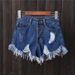 2025s 2025 Summer Distressed Frayed Hem Denim Shorts For Women 5'6' Plus Size High Waist Wide Leg Hot Pants Trendy_ecoleips.com