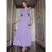Women's Spring/Summer New Solid Color V-Neck Fly-Sleeve Dress_ecoleips.com