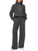 2026 European American Women's Two-Piece Set: Oversized Half-Zip Sweatshirt And Wide-Leg Sweatpants Casual Set_ecoleips.com
