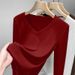 Trendy Solid Color Elegant V Neck Simple Slim Fit Ribbed Long Sleeve Commuter Women's Style Round Neck Autumn Top_ecoleips.com