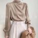 Elegant Satin Blouse – Vintage-Inspired Mandarin Collar Top For Women | Stretch Polyester Office Wear & Casual Chic Outfits_ecoleips.com
