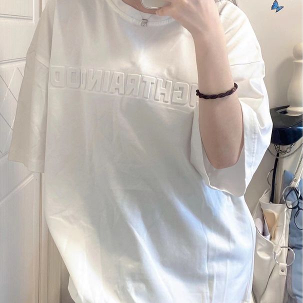 Embossed Short-sleeve Pure Cotton T-shirt, American High Street Hip-hop Versatile Couple's Top, Fashionable Trendy Brand_ecoleips.com
