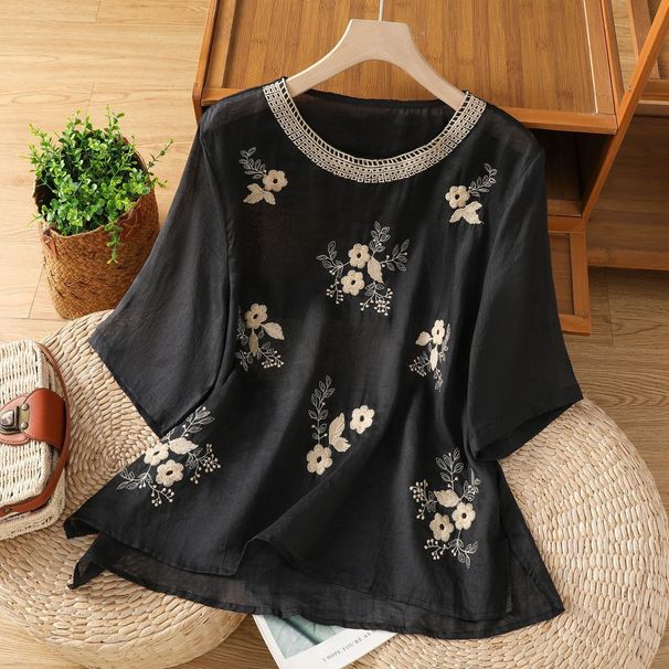 Ethnic Style Artistic Vintage Summer Cotton-Linen Short-Sleeve Top, Loose Casual Versatile Pullover T-Shirt For Women_ecoleips.com
