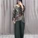 Women's Clothing spring fashion new hand painted printed shirt top wide leg pants two piece suit women's clothing_ecoleips.com