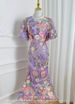 Elegance Embroidered Floral Dress – Lantern Sleeves, Fit & Flare Silhouette (S-4xl, 8 Colors, Polyester Blend)_ecoleips.com