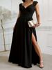 Plus-size Elegant Dress, Fashionable And Elegant V-neck Ball Gown For Women, Sleeveless Lace Wedding Party Dress, Suitable For Wedding Guests, Casual Vacation._ecoleips.com
