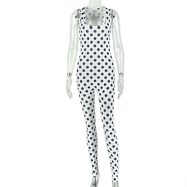 European And American Style Black And White Polka Dot Women's Waist-cinching Printed Sports One-piece Swimsuit, Slimming Wrap Top Trendy One-piece_ecoleips.com