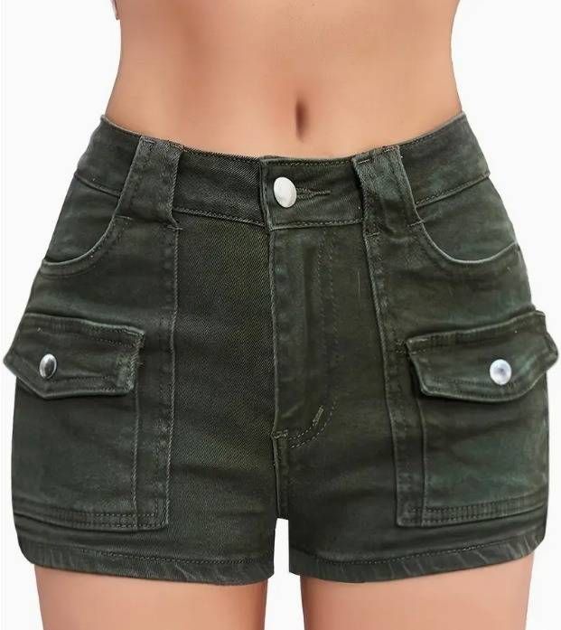 Summer New Women's Multi Pocket Denim Shorts Stretchy High Waist Classic Blue_ecoleips.com