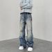 Women's Clothing 3D Printed Straight Loose Ink Splashed Print High Distressed Jeans_ecoleips.com