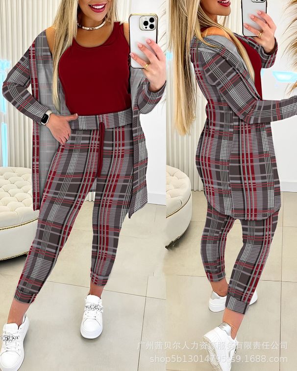 Women's fashion solid color vest + elastic waist trousers set (3-piece set)_ecoleips.com
