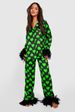 2025 European and American ice silk pajamas fashionable ostrich feather shirt trousers loose two piece feather home clothes for women_ecoleips.com