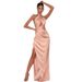 Crisscross Halter Cutout Slit Maxi Dress – Sexy A-Line Evening Gown (Champagne Pink, XS-L, Stretchy & Breathable For Parties & Vacations)_ecoleips.com